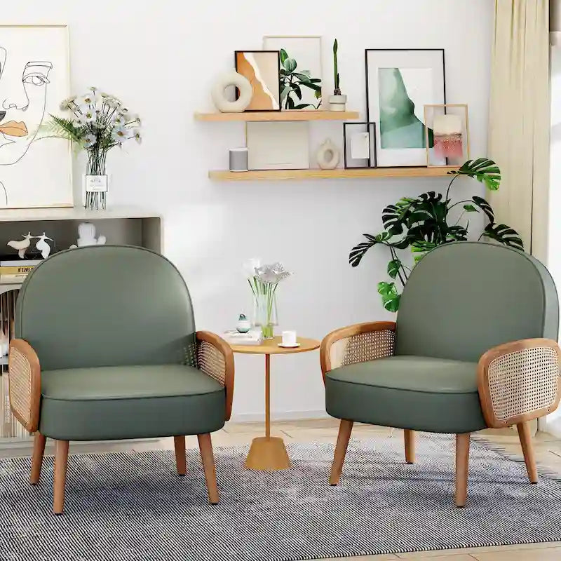Fauteuil d'appoint Mid-Century Modern avec accoudoirs en rotin naturel, plusieurs coloris, un seul