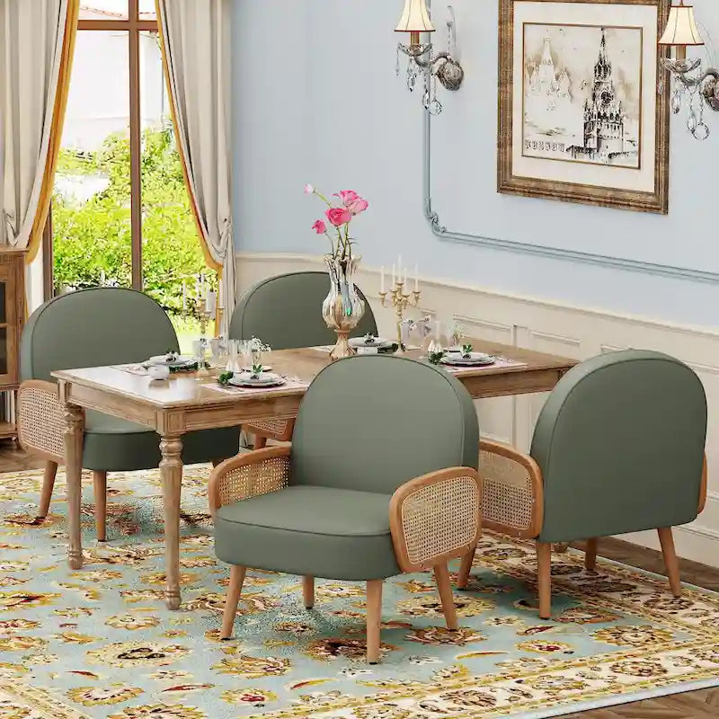 Fauteuil d'appoint Mid-Century Modern avec accoudoirs en rotin naturel, plusieurs coloris, un seul