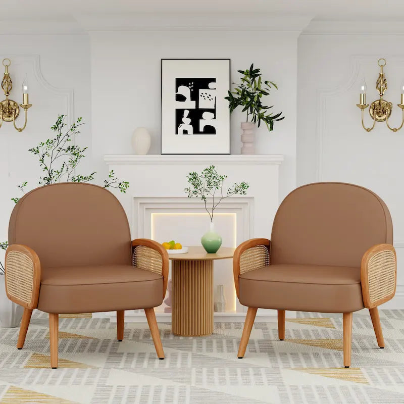 Fauteuil d'appoint Mid-Century Modern avec accoudoirs en rotin naturel, plusieurs coloris, un seul