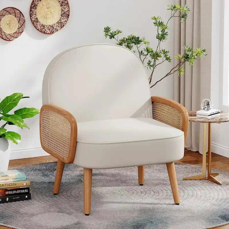 Fauteuil d'appoint Mid-Century Modern avec accoudoirs en rotin naturel, plusieurs coloris, un seul