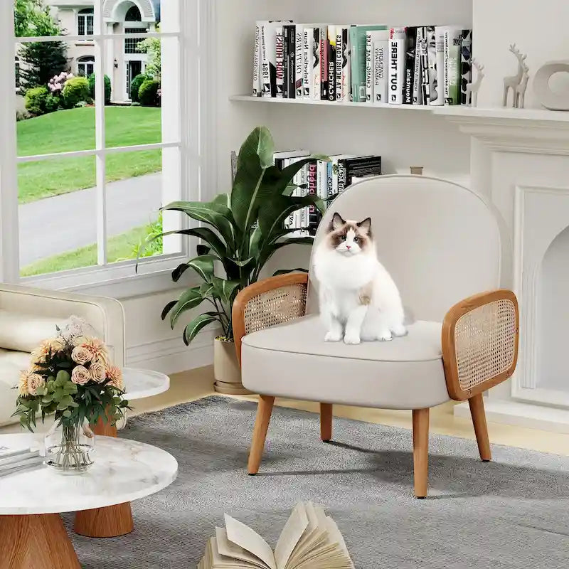Fauteuil d'appoint Mid-Century Modern avec accoudoirs en rotin naturel, plusieurs coloris, un seul