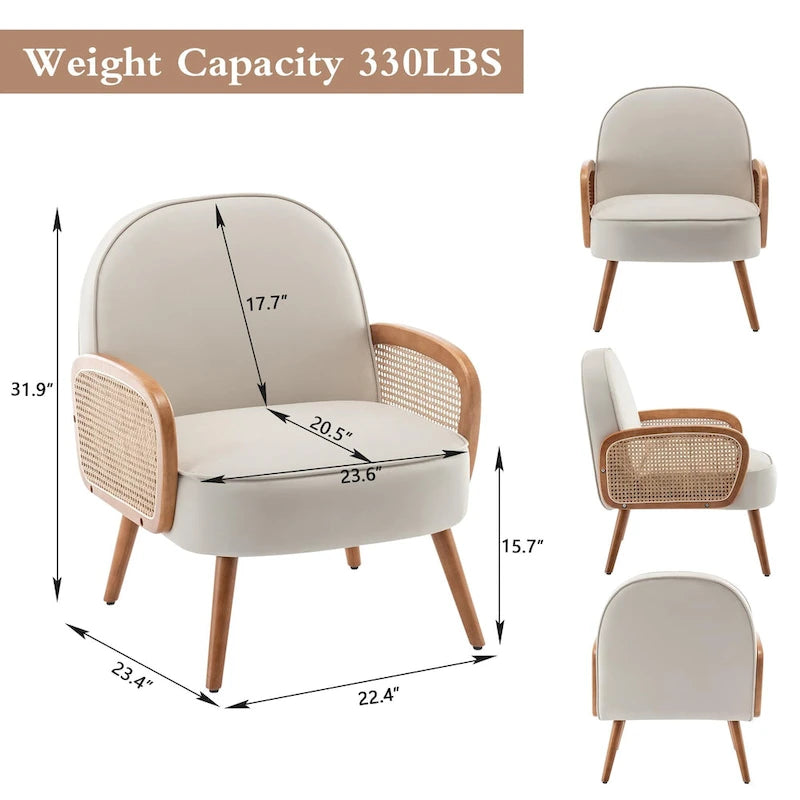 Fauteuil d'appoint Mid-Century Modern avec accoudoirs en rotin naturel, plusieurs coloris, un seul