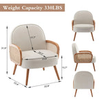 Fauteuil d'appoint Mid-Century Modern avec accoudoirs en rotin naturel, plusieurs coloris, un seul