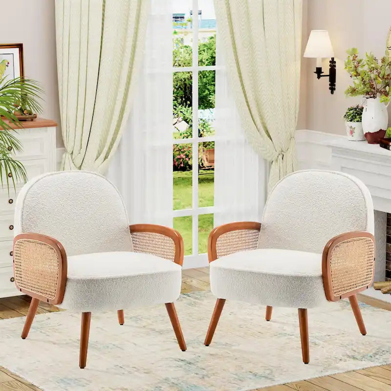 Fauteuil d'appoint Mid-Century Modern avec accoudoirs en rotin naturel, plusieurs coloris, un seul