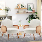 Fauteuil d'appoint Mid-Century Modern avec accoudoirs en rotin naturel, plusieurs coloris, un seul