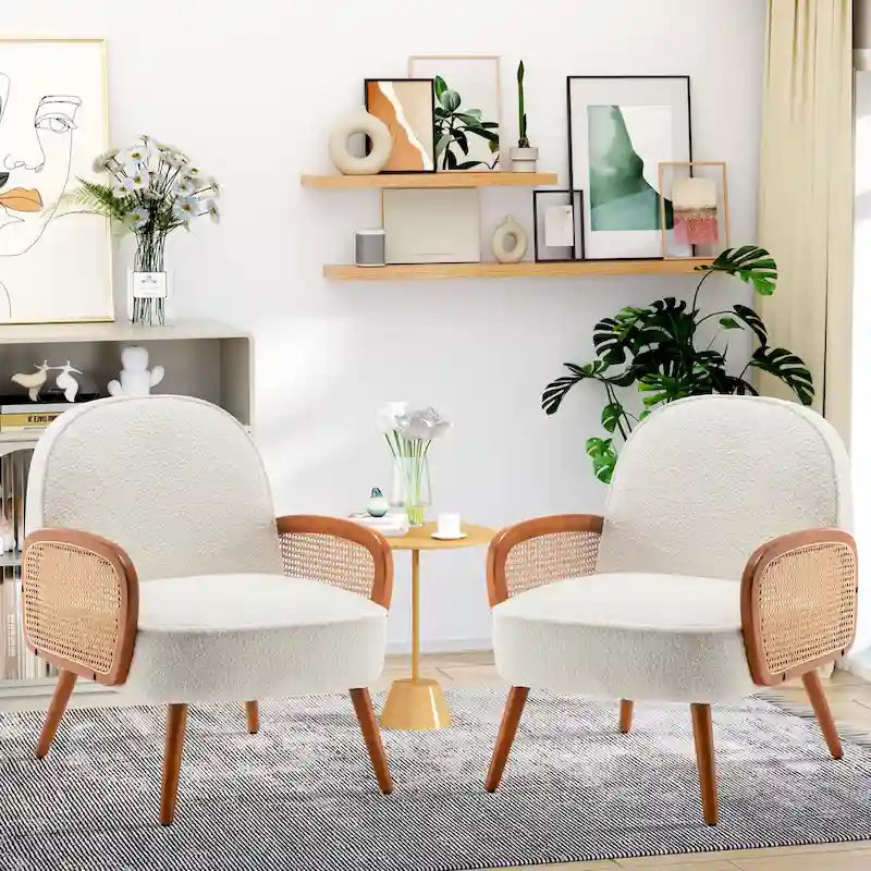 Fauteuil d'appoint Mid-Century Modern avec accoudoirs en rotin naturel, plusieurs coloris, un seul