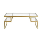 Table basse géométrique Art Déco en acier avec plateau en verre trempé, Nickel / Laiton / Bronze noirci