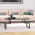 Table basse géométrique Art Déco en acier avec plateau en verre trempé, Nickel / Laiton / Bronze noirci