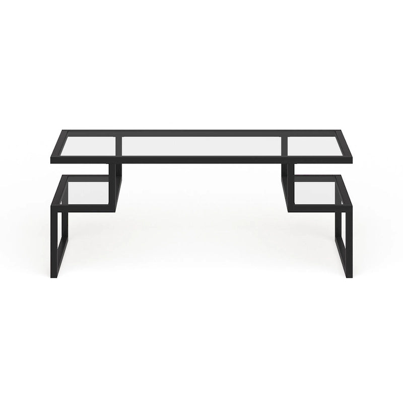 Table basse géométrique Art Déco en acier avec plateau en verre trempé, Nickel / Laiton / Bronze noirci