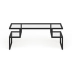 Table basse géométrique Art Déco en acier avec plateau en verre trempé, Nickel / Laiton / Bronze noirci