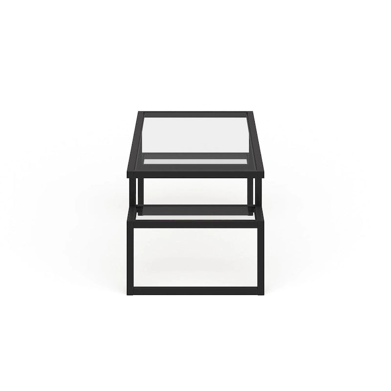 Table basse géométrique Art Déco en acier avec plateau en verre trempé, Nickel / Laiton / Bronze noirci