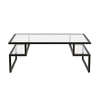 Table basse géométrique Art Déco en acier avec plateau en verre trempé, Nickel / Laiton / Bronze noirci