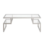 Table basse géométrique Art Déco en acier avec plateau en verre trempé, Nickel / Laiton / Bronze noirci