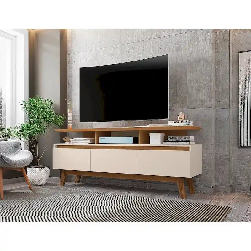 Meuble TV de 63 po de style Mid-Century Modern, plusieurs couleurs, convient aux téléviseurs jusqu'à 60 po