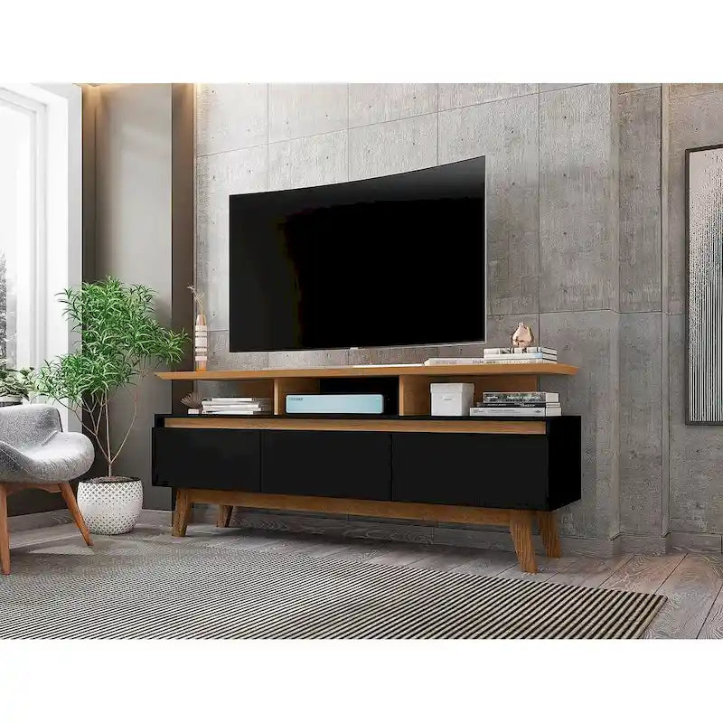 Meuble TV de 63 po de style Mid-Century Modern, plusieurs couleurs, convient aux téléviseurs jusqu'à 60 po