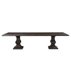 Table à manger rectangulaire en bois de manguier massif avec pied central et bord tombant, marron vieilli, pour 10 à 12 personnes