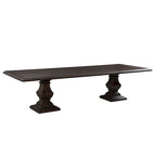 Table à manger rectangulaire en bois de manguier massif avec pied central et bord tombant, marron vieilli, pour 10 à 12 personnes