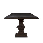 Table à manger rectangulaire en bois de manguier massif avec pied central et bord tombant, marron vieilli, pour 10 à 12 personnes