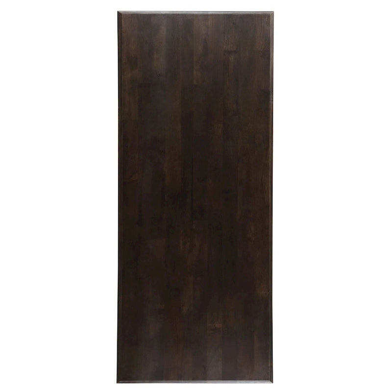 Table à manger rectangulaire en bois de manguier massif avec pied central et bord tombant, marron vieilli, pour 10 à 12 personnes