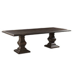 Table à manger rectangulaire en bois de manguier massif avec pied central et bord tombant, marron vieilli, pour 10 à 12 personnes