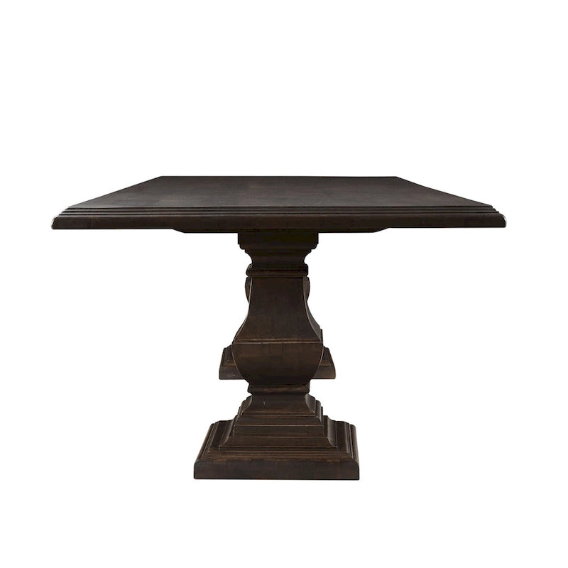 Table à manger rectangulaire en bois de manguier massif avec pied central et bord tombant, marron vieilli, pour 10 à 12 personnes