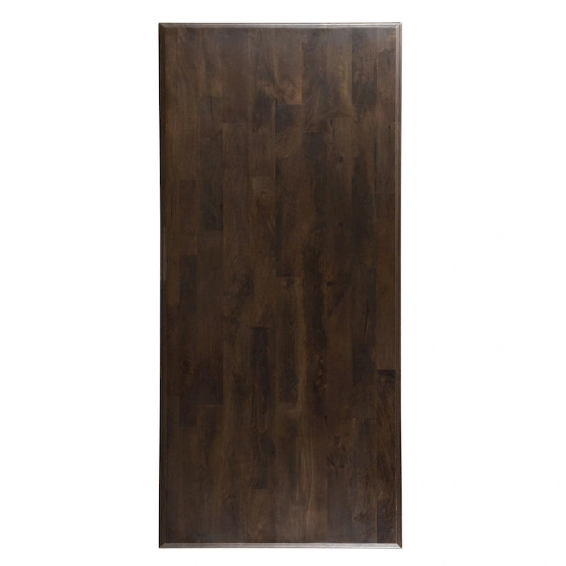 Table à manger rectangulaire en bois de manguier massif avec pied central et bord tombant, marron vieilli, pour 10 à 12 personnes
