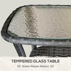 Table basse d'extérieur en rotin avec plateau en verre trempé et étagère de rangement, marron/gris