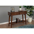 Console de style moderne du milieu du siècle avec 2 tiroirs doublés de feutre, Noyer / Marron / Blanc / Noir
