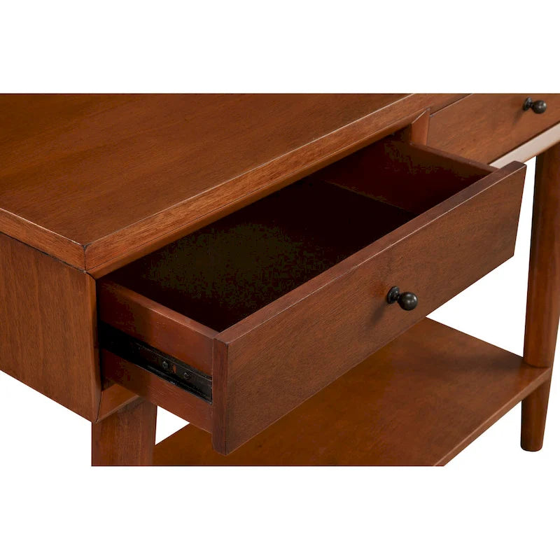 Console de style moderne du milieu du siècle avec 2 tiroirs doublés de feutre, Noyer / Marron / Blanc / Noir