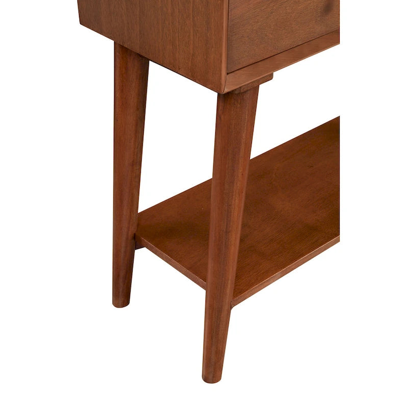 Console de style moderne du milieu du siècle avec 2 tiroirs doublés de feutre, Noyer / Marron / Blanc / Noir