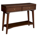 Console de style moderne du milieu du siècle avec 2 tiroirs doublés de feutre, Noyer / Marron / Blanc / Noir