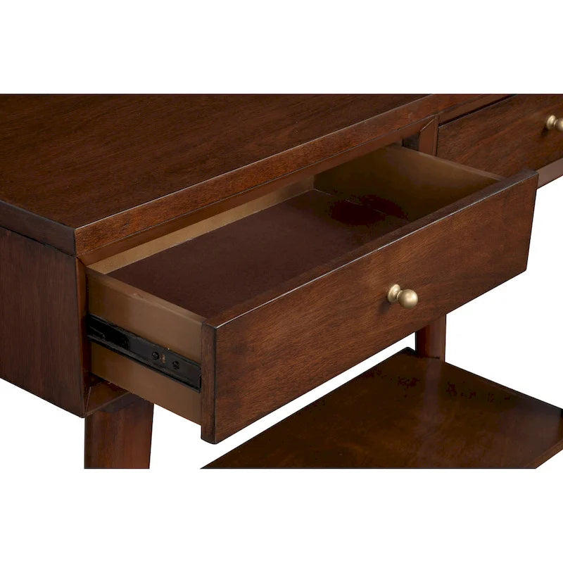 Console de style moderne du milieu du siècle avec 2 tiroirs doublés de feutre, Noyer / Marron / Blanc / Noir