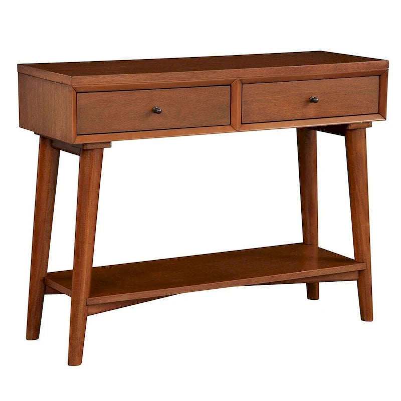 Console de style moderne du milieu du siècle avec 2 tiroirs doublés de feutre, Noyer / Marron / Blanc / Noir
