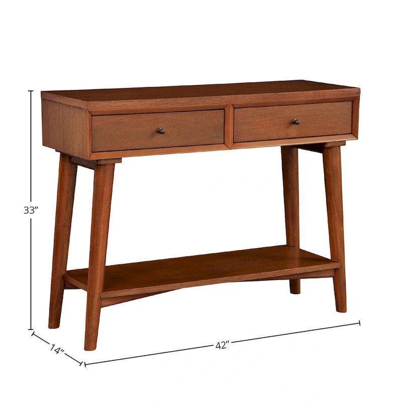 Console de style moderne du milieu du siècle avec 2 tiroirs doublés de feutre, Noyer / Marron / Blanc / Noir