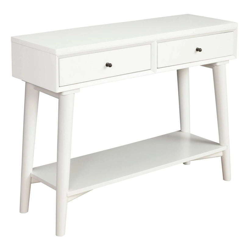 Console de style moderne du milieu du siècle avec 2 tiroirs doublés de feutre, Noyer / Marron / Blanc / Noir