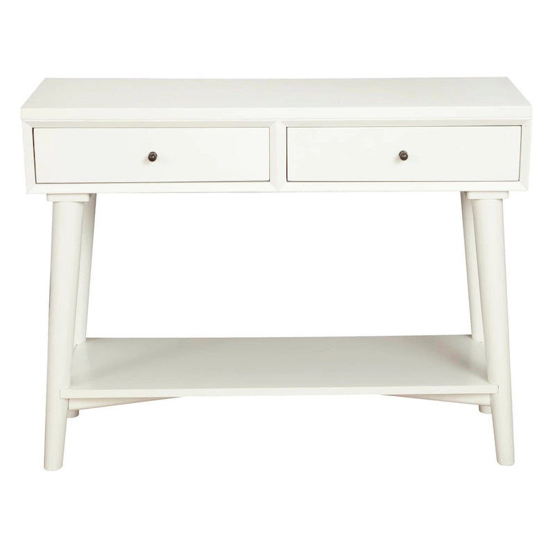 Console de style moderne du milieu du siècle avec 2 tiroirs doublés de feutre, Noyer / Marron / Blanc / Noir