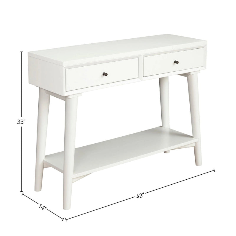 Console de style moderne du milieu du siècle avec 2 tiroirs doublés de feutre, Noyer / Marron / Blanc / Noir