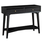 Console de style moderne du milieu du siècle avec 2 tiroirs doublés de feutre, Noyer / Marron / Blanc / Noir