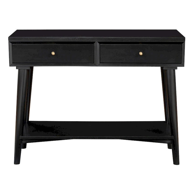 Console de style moderne du milieu du siècle avec 2 tiroirs doublés de feutre, Noyer / Marron / Blanc / Noir