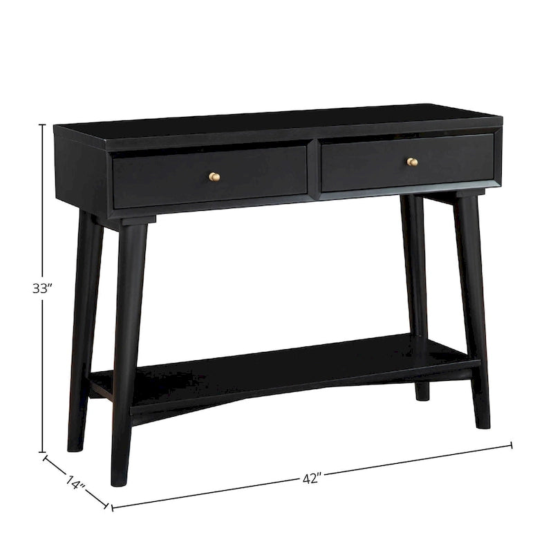 Console de style moderne du milieu du siècle avec 2 tiroirs doublés de feutre, Noyer / Marron / Blanc / Noir