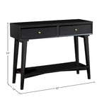 Console de style moderne du milieu du siècle avec 2 tiroirs doublés de feutre, Noyer / Marron / Blanc / Noir