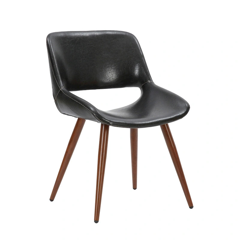 Chaise de salle à manger mi-siècle en similicuir avec pieds en métal imitation bois, noir / sable du désert / vert / jaune, à l'unité