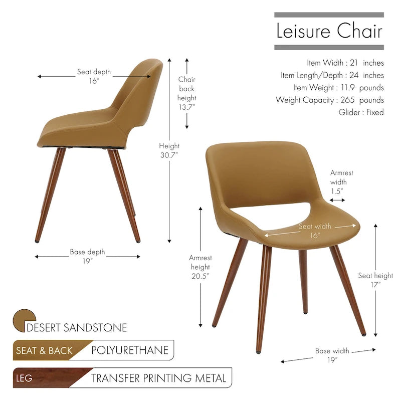 Chaise de salle à manger mi-siècle en similicuir avec pieds en métal imitation bois, noir / sable du désert / vert / jaune, à l'unité