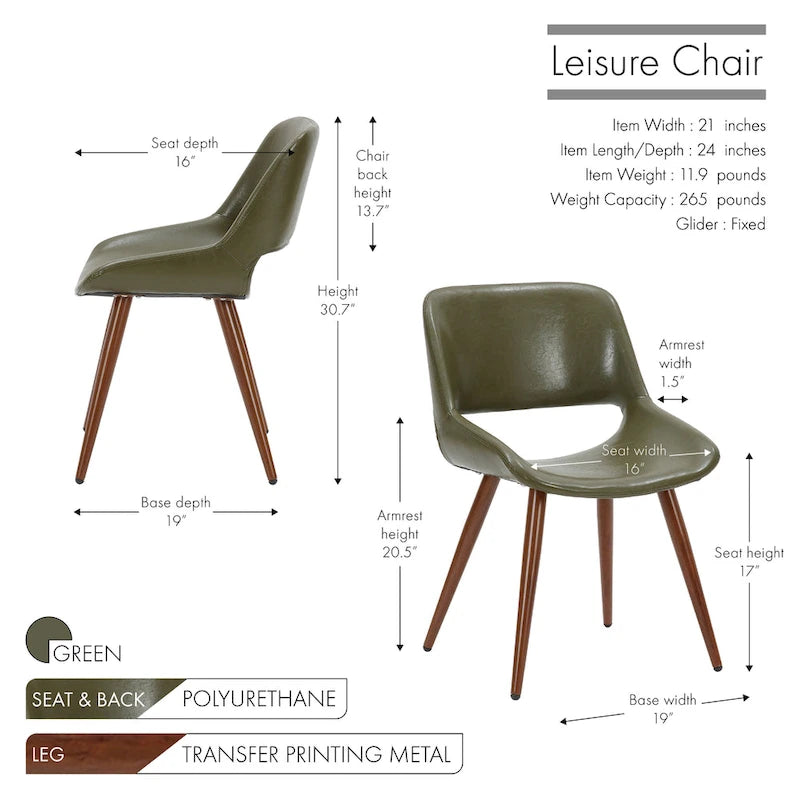 Chaise de salle à manger mi-siècle en similicuir avec pieds en métal imitation bois, noir / sable du désert / vert / jaune, à l'unité