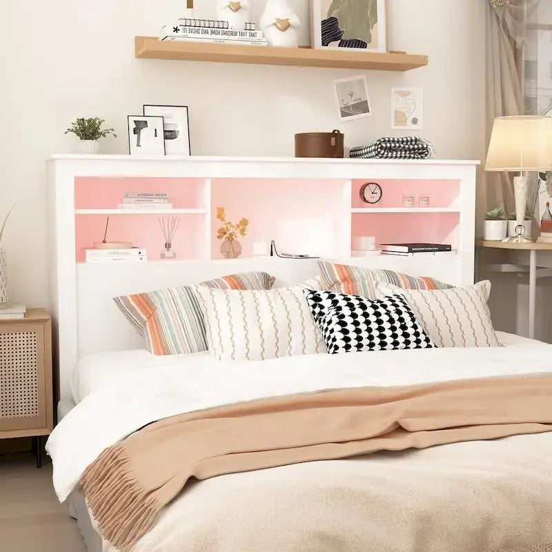 65W Timechee Wooden Bookcase Headboard With Light