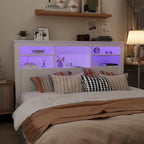 Tête de lit bibliothèque en bois 65" avec lumière LED, avec / sans prise de courant