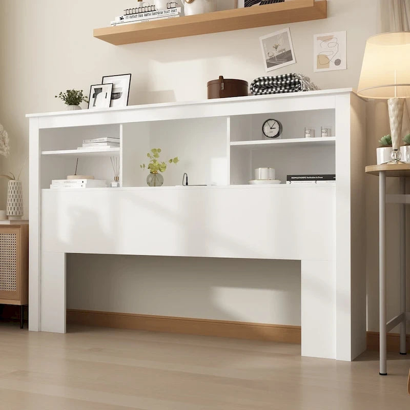 Tête de lit bibliothèque en bois 65" avec lumière LED, avec / sans prise de courant
