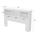 Tête de lit bibliothèque en bois 65" avec lumière LED, avec / sans prise de courant