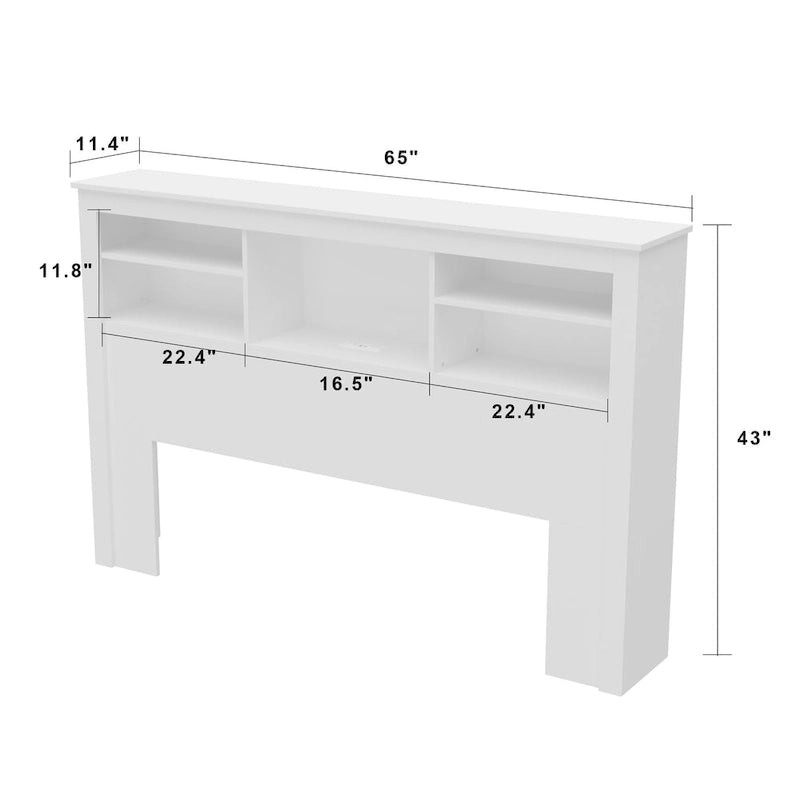Tête de lit bibliothèque en bois 65" avec lumière LED, avec / sans prise de courant