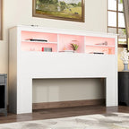 Tête de lit bibliothèque en bois 65" avec lumière LED, avec / sans prise de courant